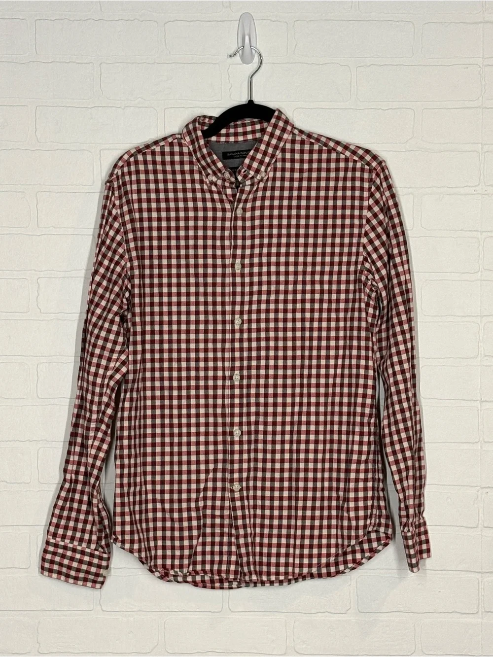 Banana Republic Mens Small Luxe Flannel Plaid Button Down Shirt Red Camden Fit